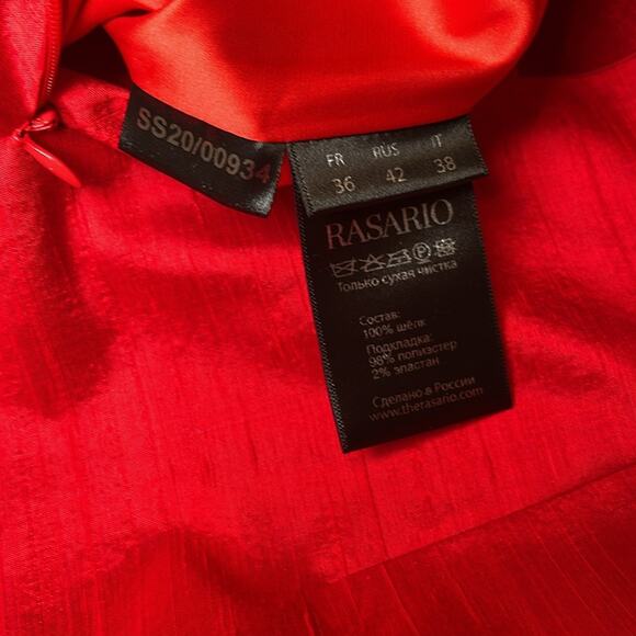 RASARIO Bow Embellished Draped Ruffle Silk Red Mini Dress Size 4 - Picture 9 of 10
